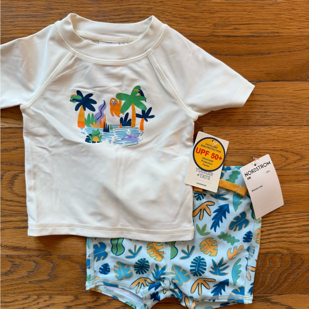 Tucker + Tate Kids Swim Rashguard Set - White and Blue